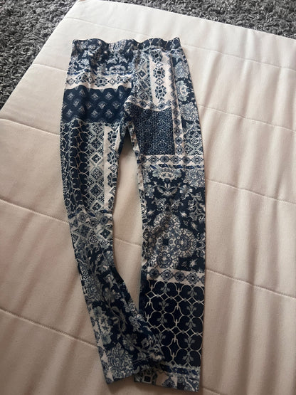 Girl’s Blue Patterned Leggings , Kids 7