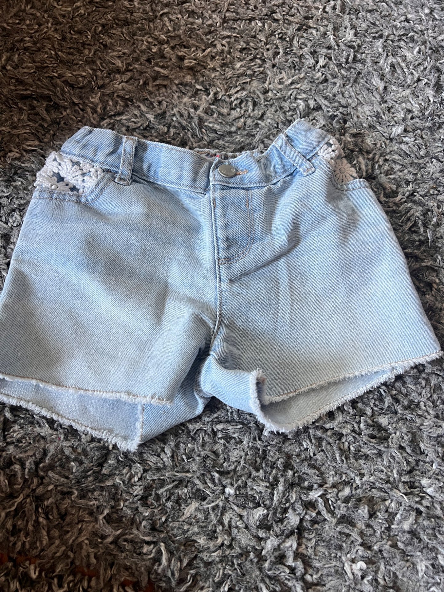 Girl’s Jean Shorts With Flower Pockets, Kids 5/5T