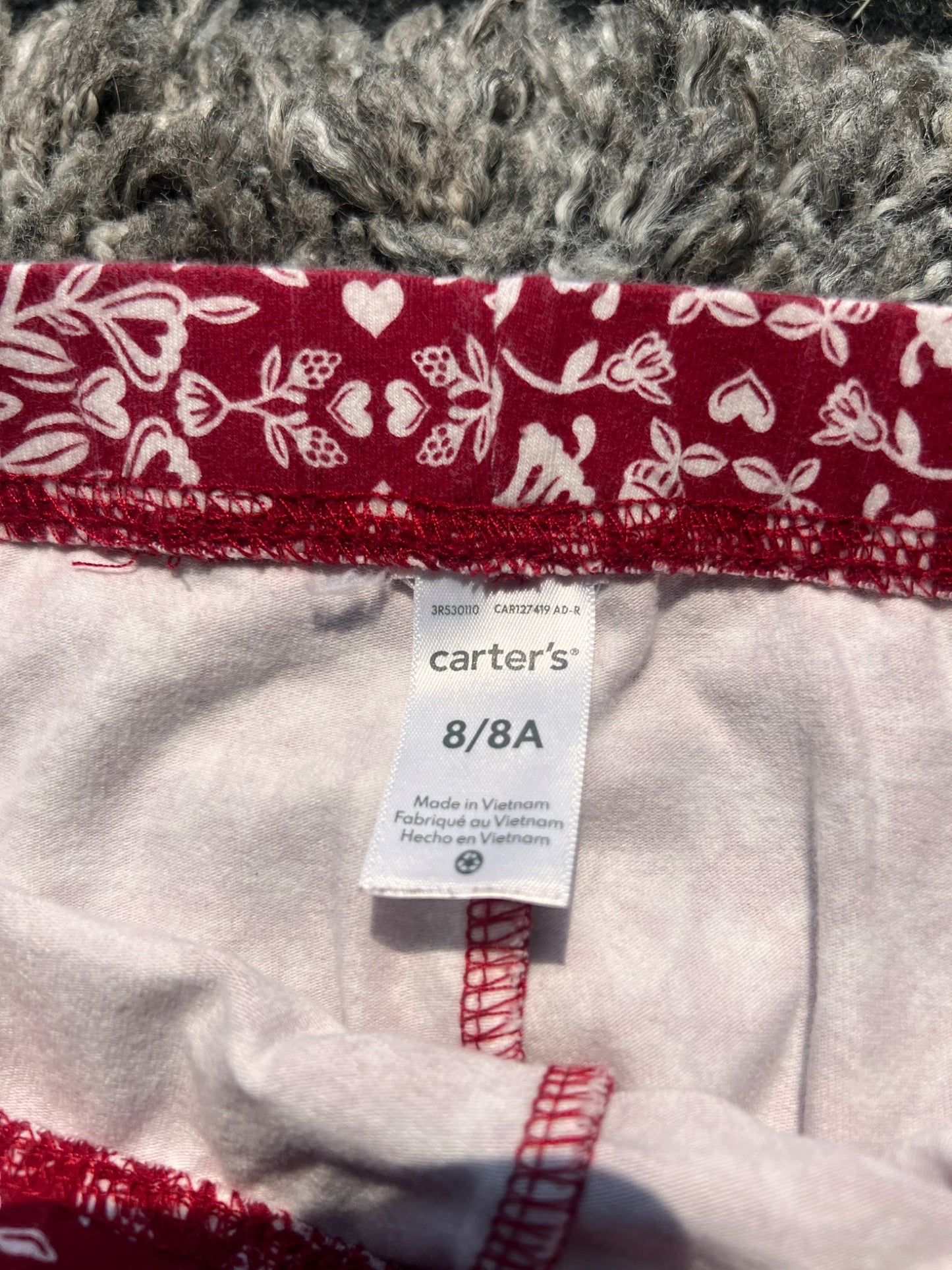 Girl’s Patterned Red Leggings , Kids 8