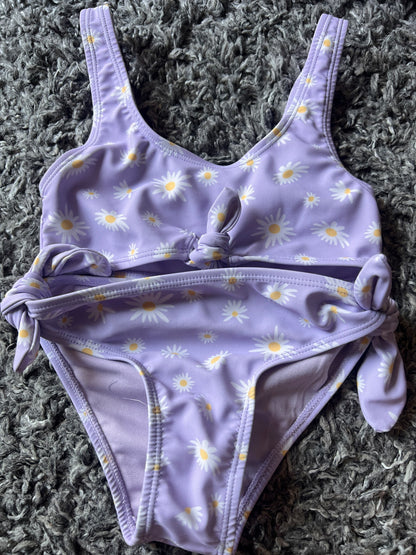 Girl’s Purple/Daisies Bikini Swimsuit, Kids 4/4T