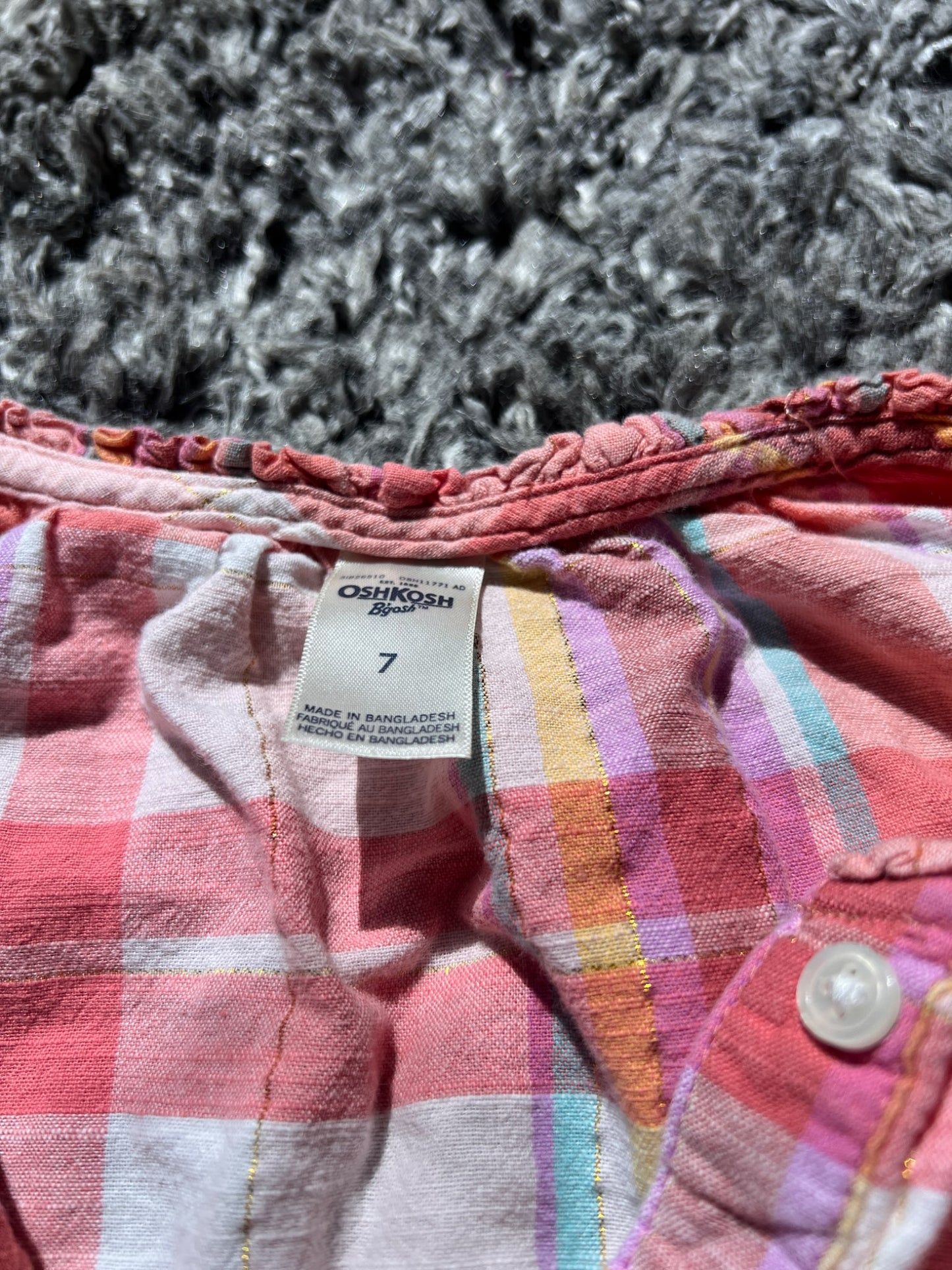 Girl’s Plaid Button Up Tank Top , Kids 7
