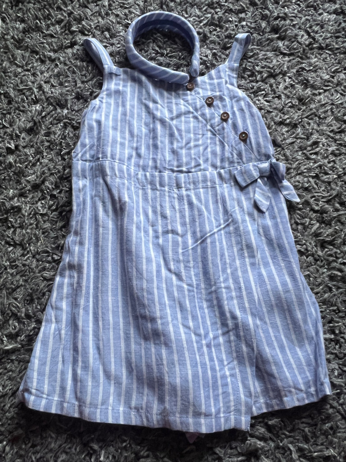 NWOT Blue/White Striped Dress with Shorts/Headband, Kids 5/5T
