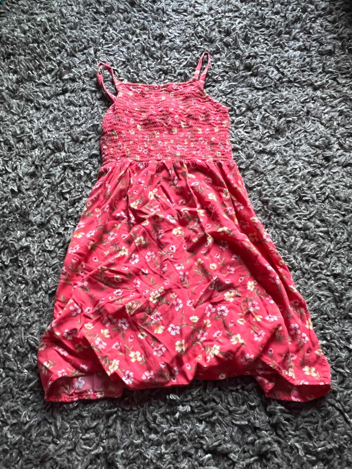 Girl’s Red/Orange Floral Pattern Dress, Kids 7