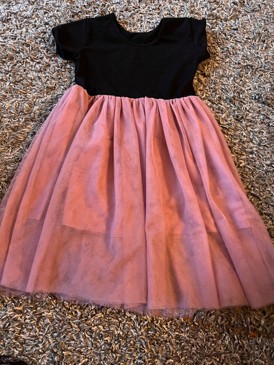 Girl’s Black T-Shirt Dress with Purple Tulle Skirt, Kids 6/6X