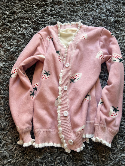 Girl’s Strawberry Button Up Sweater, Kids 5/5T