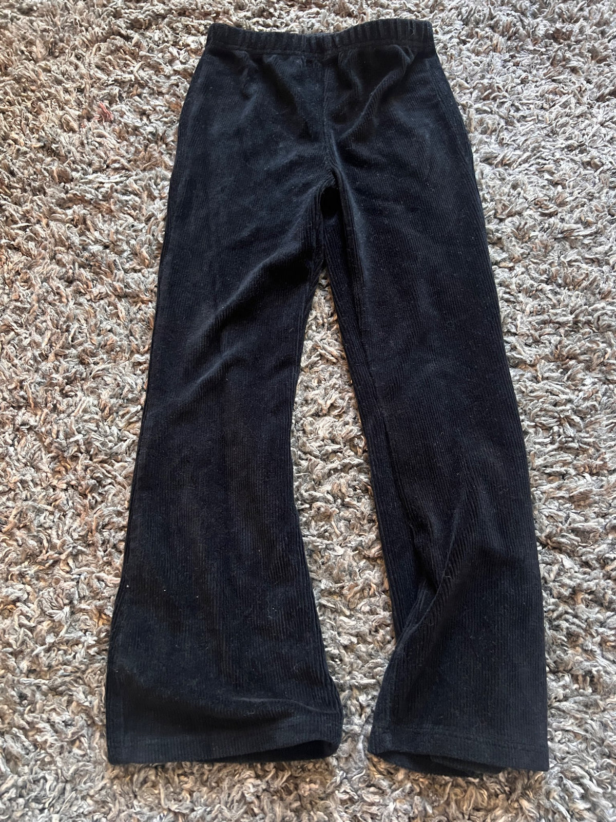 Girl’s Black Ribbed Flare Leggings, Kids 6/6X