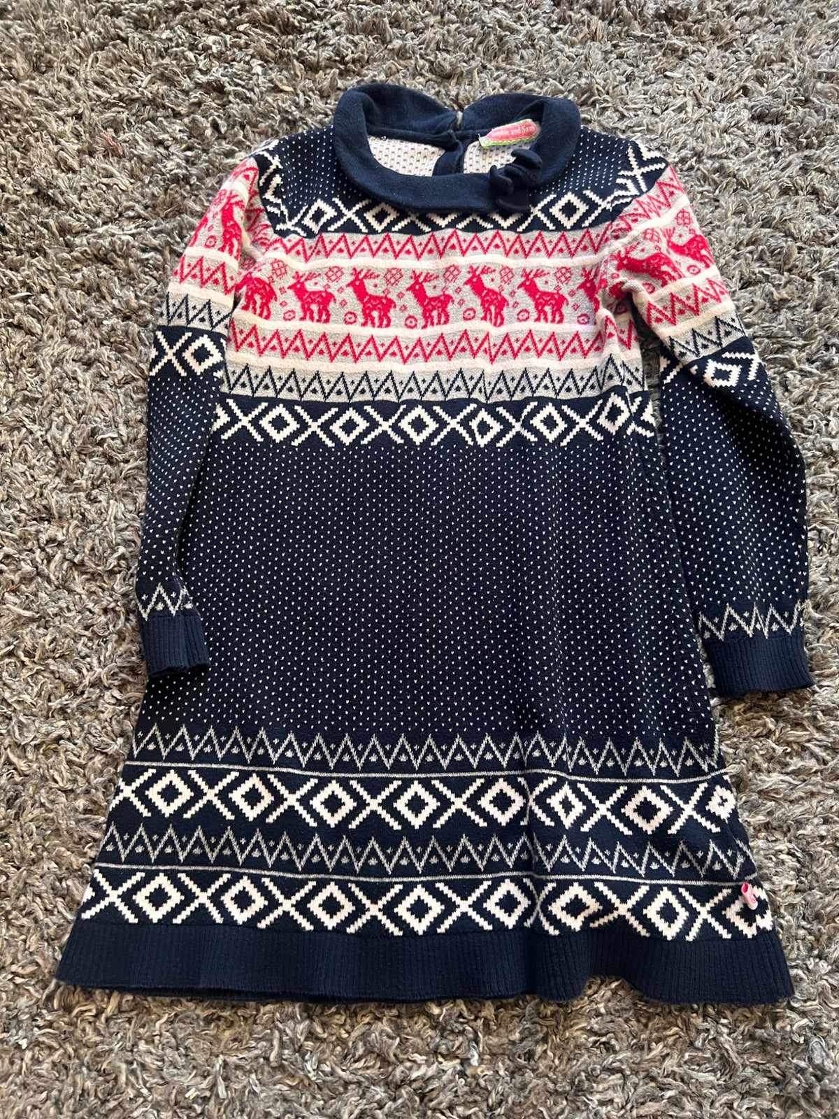 Girl’s Navy Blue Christmas Sweater Dress, Kids 5/5T