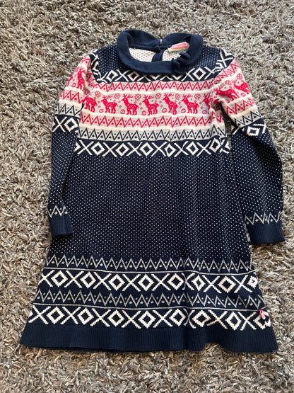 Girl’s Navy Blue Christmas Sweater Dress, Kids 5/5T