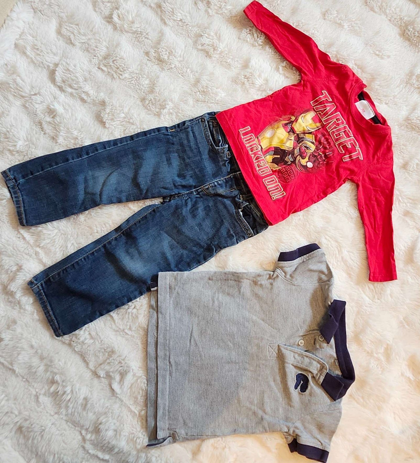 Childrens Place 2T Skinny Jeans Iron Man Shirt Polo Bundle, Kids 2T