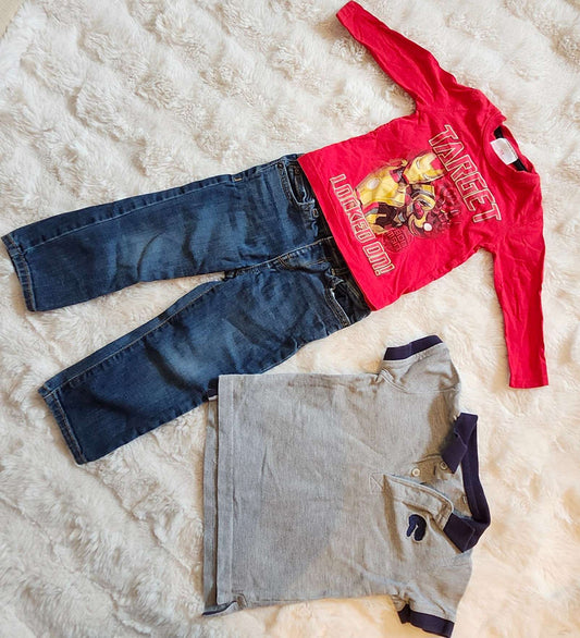 Childrens Place 2T Skinny Jeans Iron Man Shirt Polo Bundle, Kids 2T