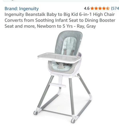 Ingenuity Beanstalk 6-in-1 High Chair Baby to Big Kid (Retails $248)