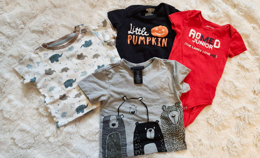 4 pack baby boy clothes bundle 12M - Elephants, Pumpkin, Bears, Romeo, Kids 12 Month (9-12M)
