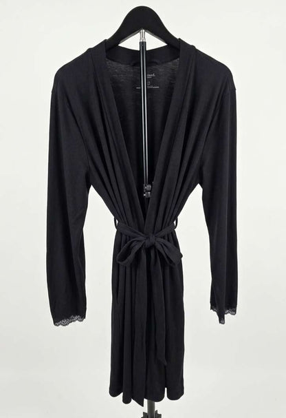Motherhood Maternity - Black Robe with Lace Trim Sleeves, Maternity L (12-14)