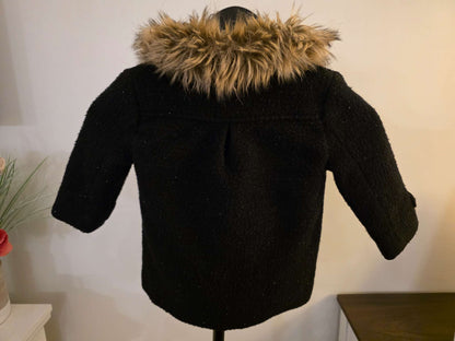 Baby , Joe Fresh Black Sparkly Peacoat, Faux Fur Collar, Size 12-18 months, Kids 18 Month (12-18M)
