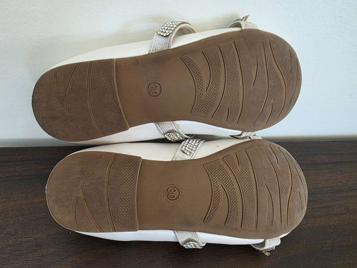 Cream Color Dress Shoes, Rhinestone Straps, Size 30 (12-12.5) MSRP $30.00, Shoes 12.5 (Kids:4-8yr)