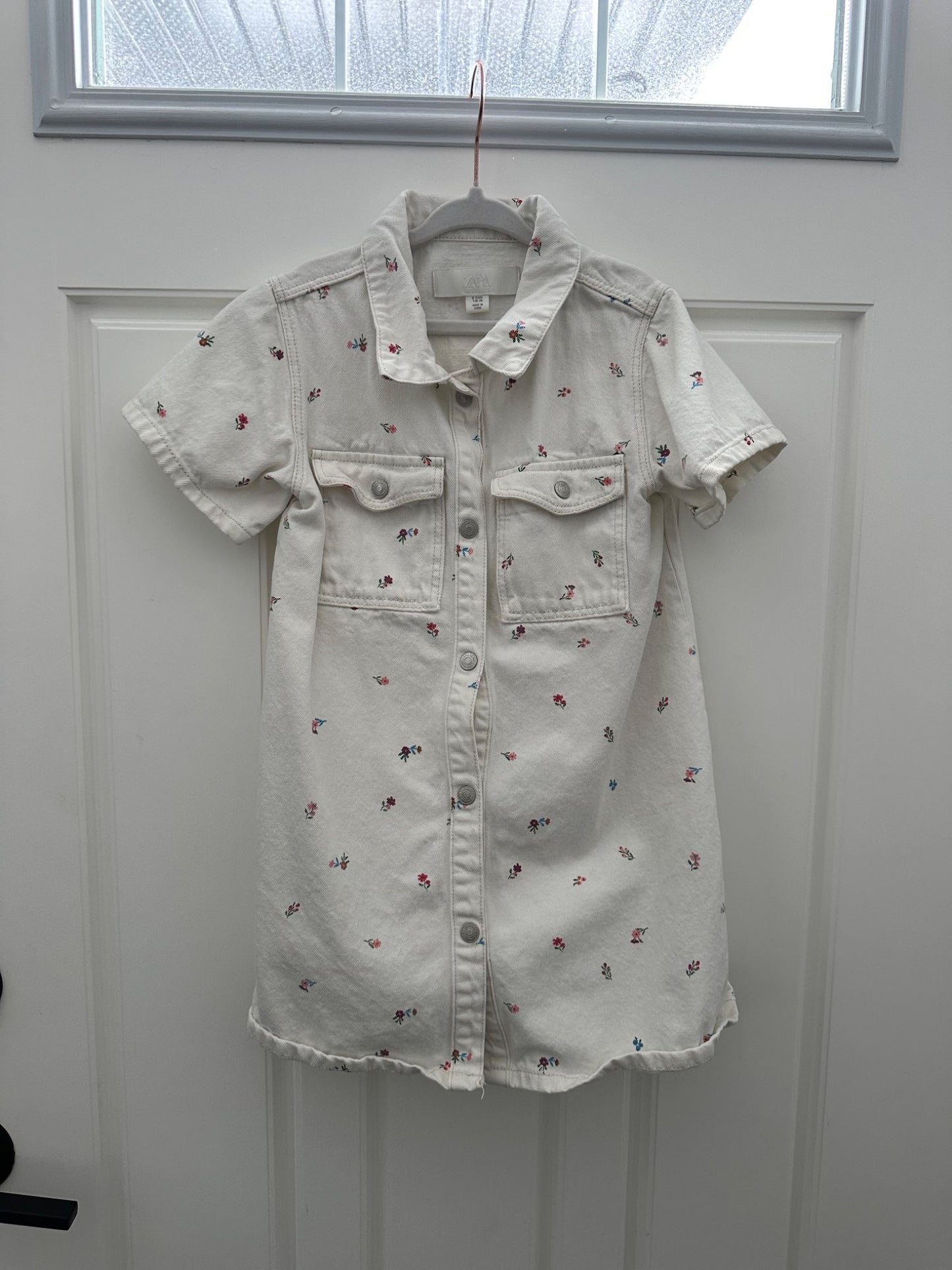 Zara white denim dress with flowers 6Y, Kids 6/6X