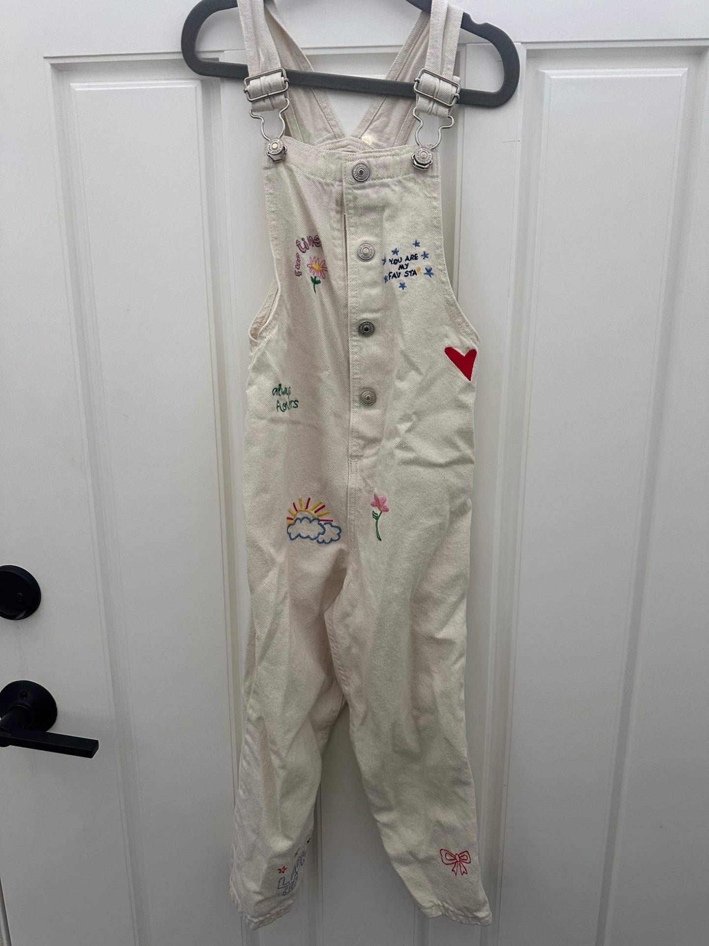 Zara white embroidered overalls 6Y , Kids 6/6X