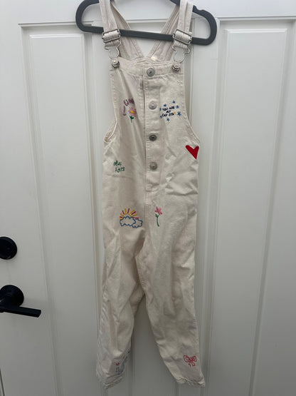 Zara white embroidered overalls 6Y , Kids 6/6X