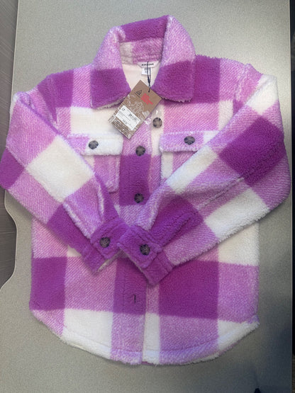 Pink Sherpa plaid shirt jacket , Kids 8