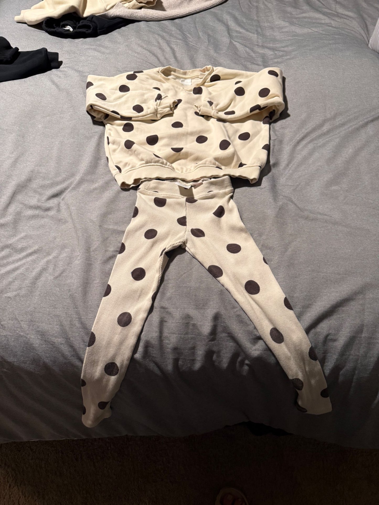 Zara cream and brown polka dot set 6Y, Kids 6/6X