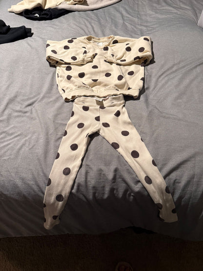 Zara cream and brown polka dot set 6Y, Kids 6/6X