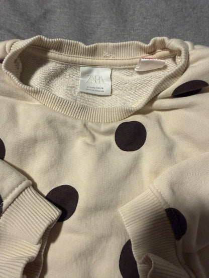 Zara cream and brown polka dot set 6Y, Kids 6/6X