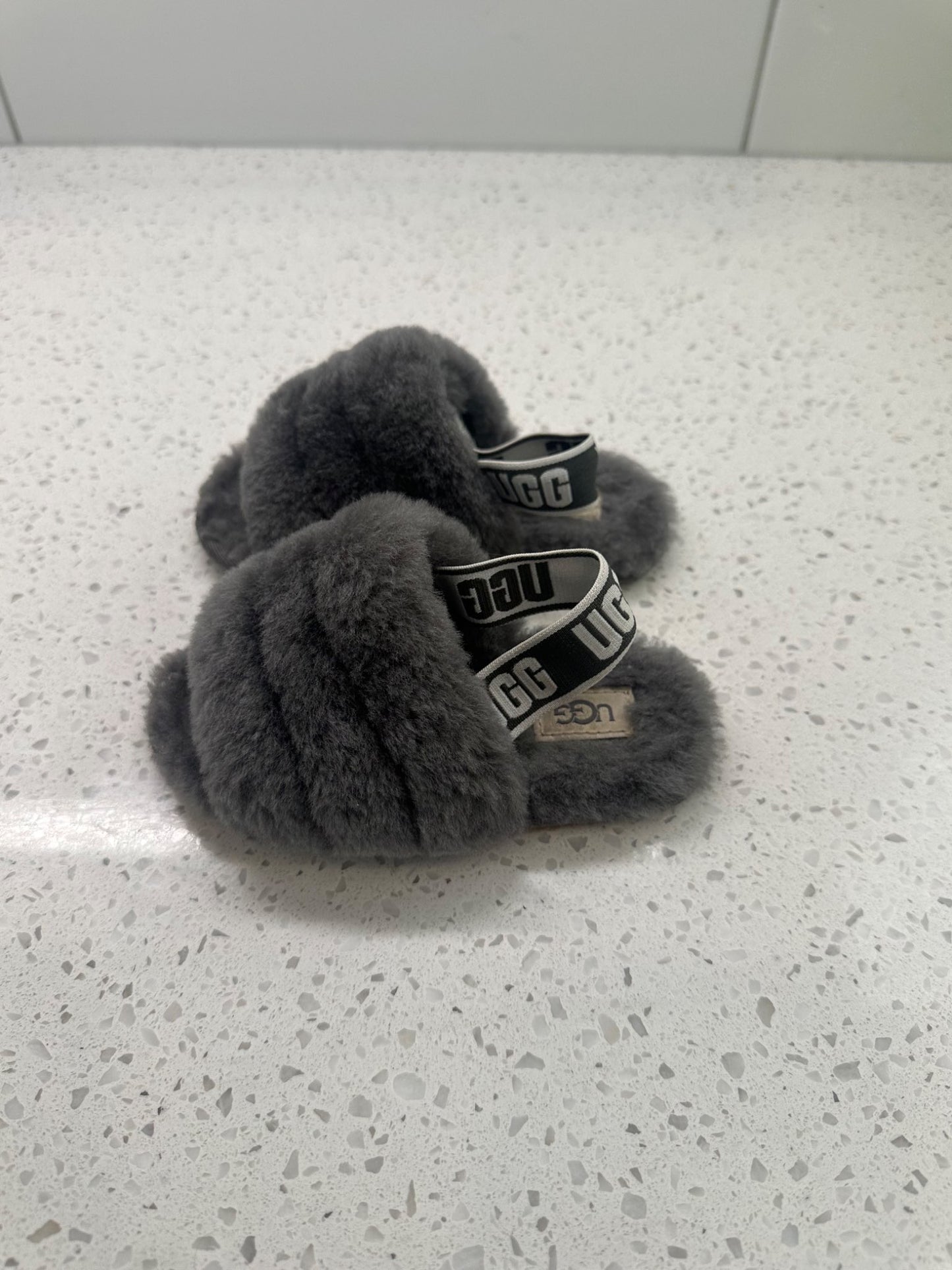 UGG Grey Furry Sldes