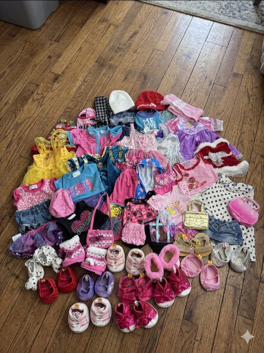 54 Piece Clothing Lot of Build a Bear Outfits and Accessories