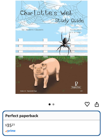 NEW Grades 4-6 Charlottes Web Study Guide retails $36