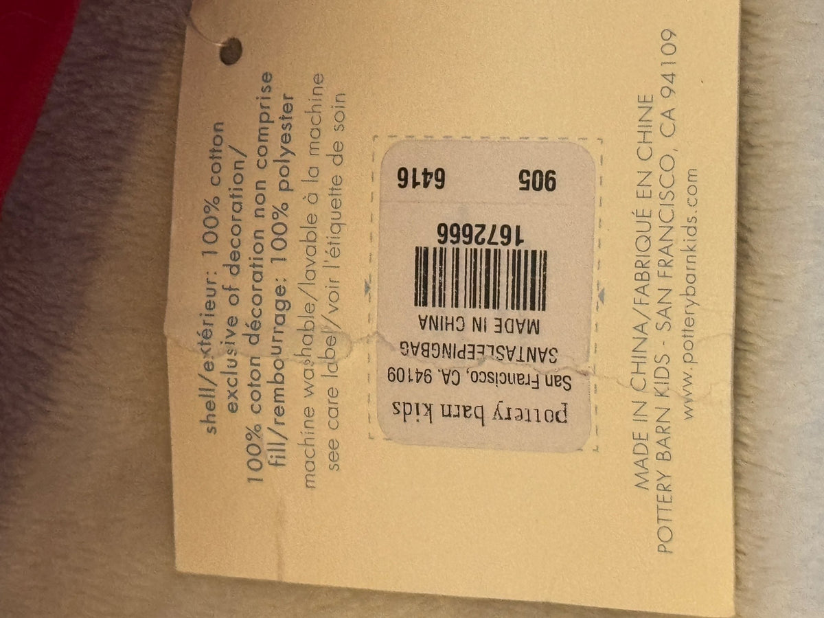 NEW Pottery Barn Kids Santa Sleeping bag Retails $179