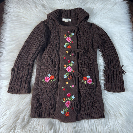 Size 5T eagle eye brown knit embroidered cardigan , Kids 5/5T (extra small)