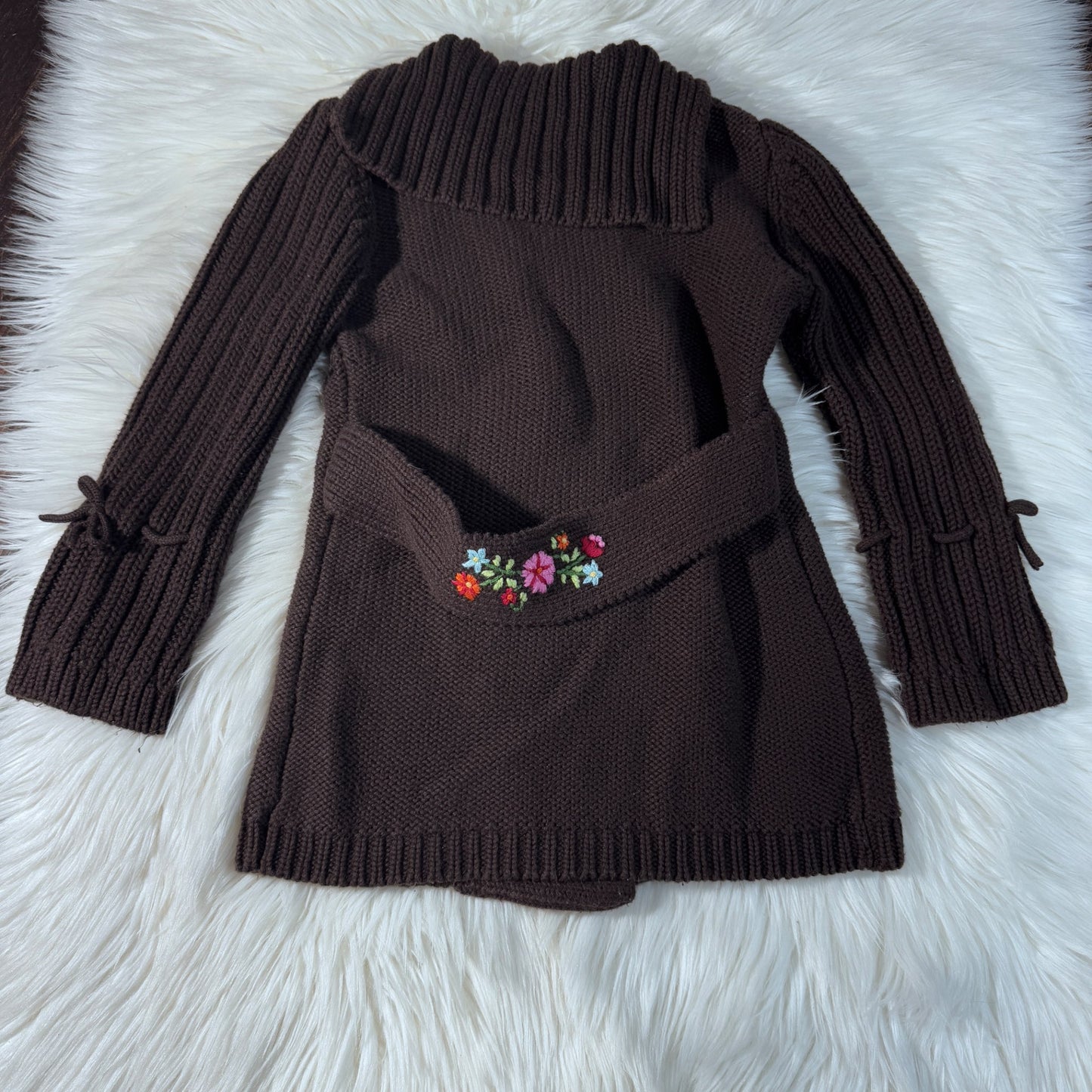 Size 5T eagle eye brown knit embroidered cardigan , Kids 5/5T (extra small)