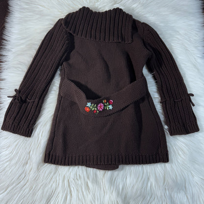 Size 5T eagle eye brown knit embroidered cardigan , Kids 5/5T (extra small)