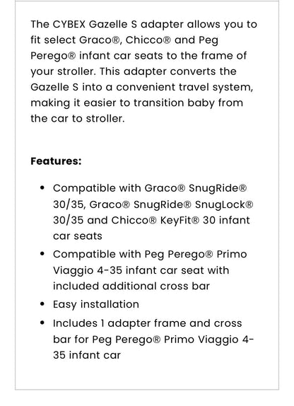 Cybex gold Gazelle S stroller adapter for infant car seat