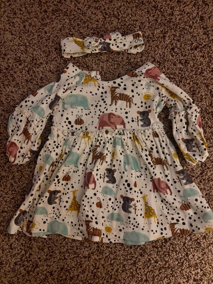 9-12 month zoo dress with bow , Kids 12 Month (9-12M)