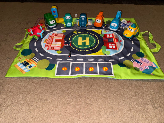 8-piece Baby Cranes Car Toys & Play Mat