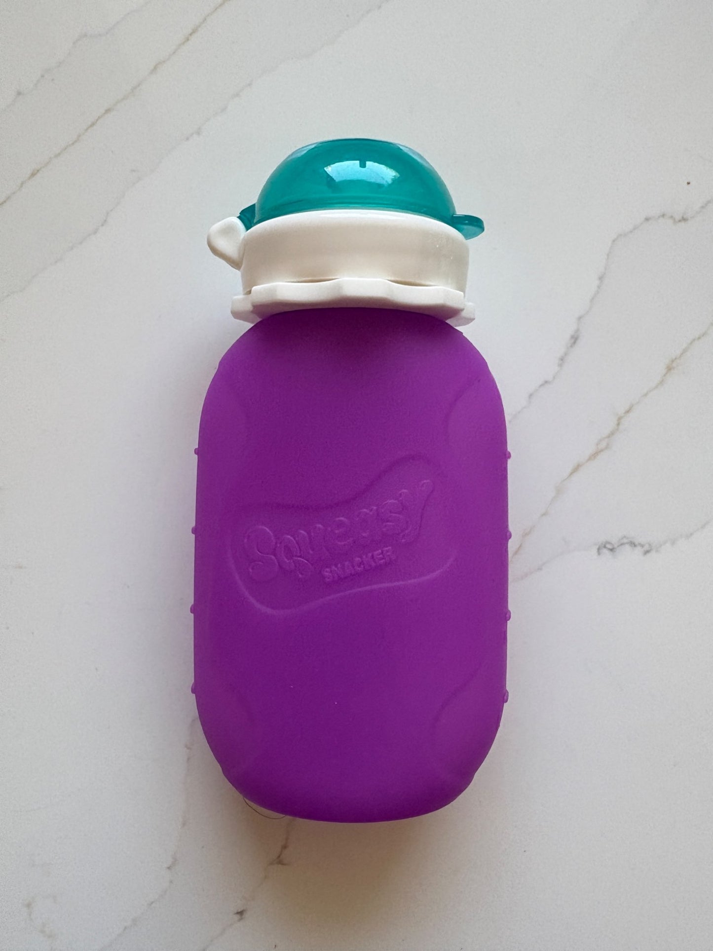 Set of 2 Purple and Teal Squeasy Snacker Bottles with 5 inserts total (retails over $65.00)