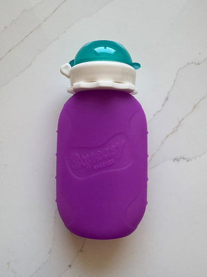 Set of 2 Purple and Teal Squeasy Snacker Bottles with 5 inserts (retails over $65.00)