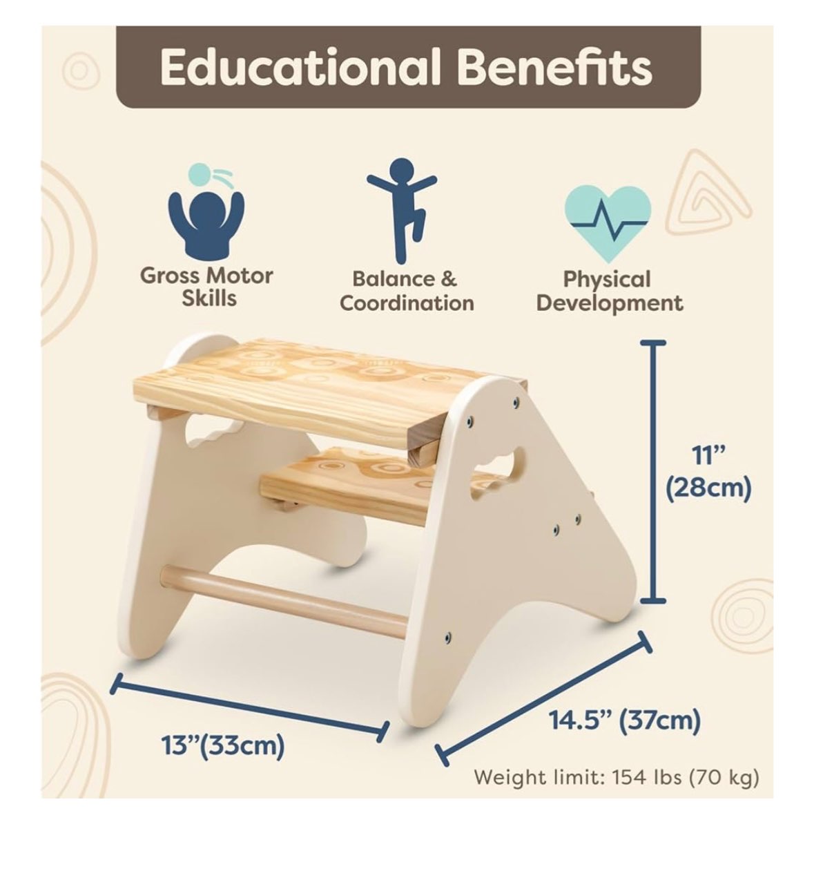 B. Toys – Step Stool for Kids – Ivory & Wood Stepping Stool - Brand New in Box