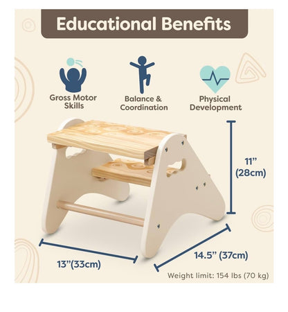 B. Toys – Step Stool for Kids – Ivory & Wood Stepping Stool - Brand New in Box