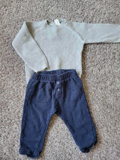 2Pcs bundle: H&M Grey Sweater 1 and half- 2T and Zara Blue Pants18-24M, Kids 24 Month (18-24M)