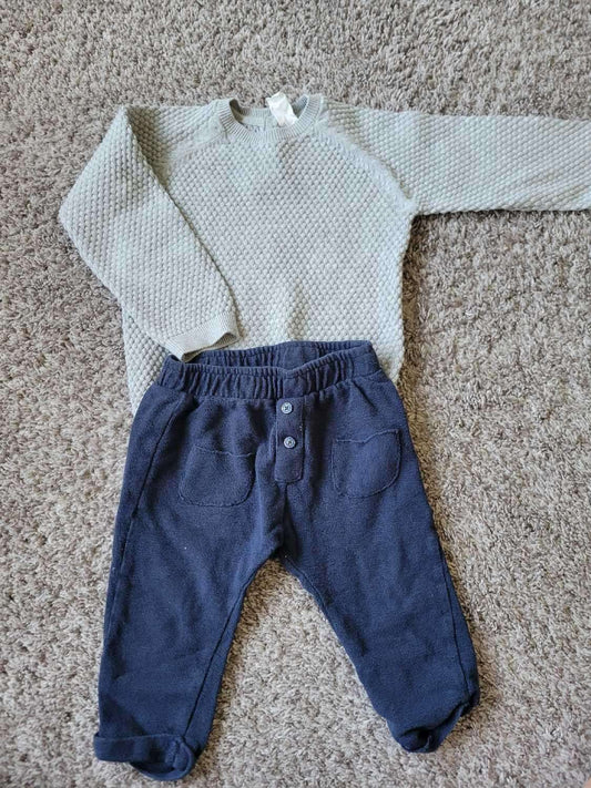 2Pcs bundle: H&M Grey Sweater 1 and half- 2T and Zara Blue Pants18-24M, Kids 24 Month (18-24M)