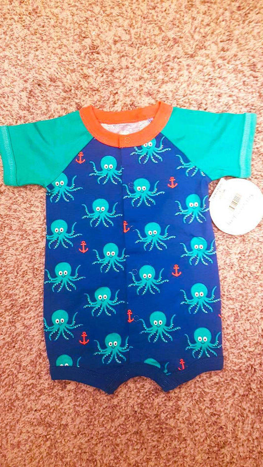 Koala Kids Octopus Print 100% Cotton One-Piece Size 3-6 Months - Blue, Kids 3 Month (0-3M)