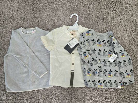 3 Pcs Bundle 3T/4T  ( Zara Grey Sweater, Rorie Whelan Short Sleeve Button $12.99 and GAP Mickey Shirt-$19.95), Kids 2T