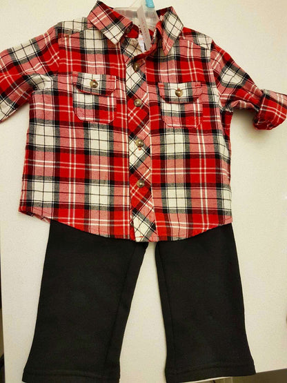Joe Fresh Baby Boys 6 Months-12 Months (2Pc) Outfit / Button Down Shirt And Back Pants, Kids 9 Month (6-9M)