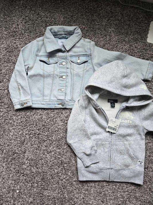 2Pcs Bundle 2T (Old Navy Jean Jacket and Roots Sweater), Kids 2T