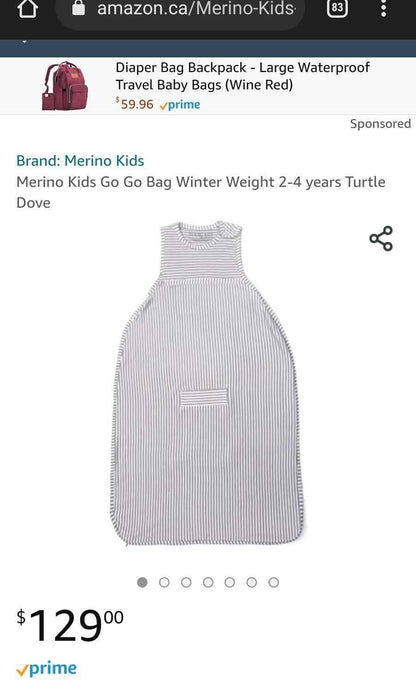 Merino Kids Duvet-Weight Baby Sleep Bag for Babies 0-2 Years, Turtle Dove Stripe ( Retails $100)
