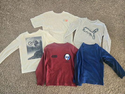 5Pcs Tops Bundle- 4 Long Sleeves and 1 T shirt  6/7T, Kids 6/6X (extra small)