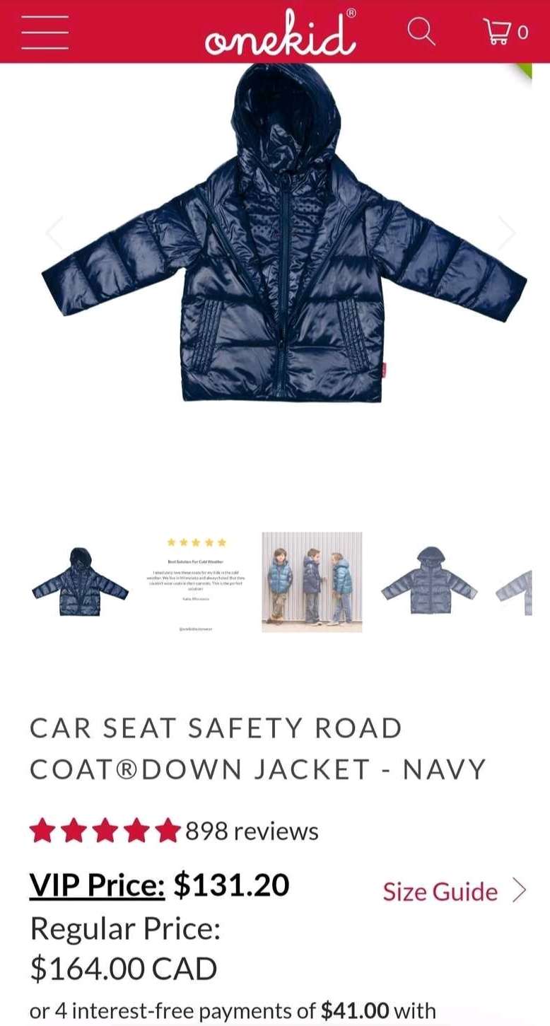 One Kid Road Coat 4T- Car seat Safe Winter Jacket , Kids 4/4T