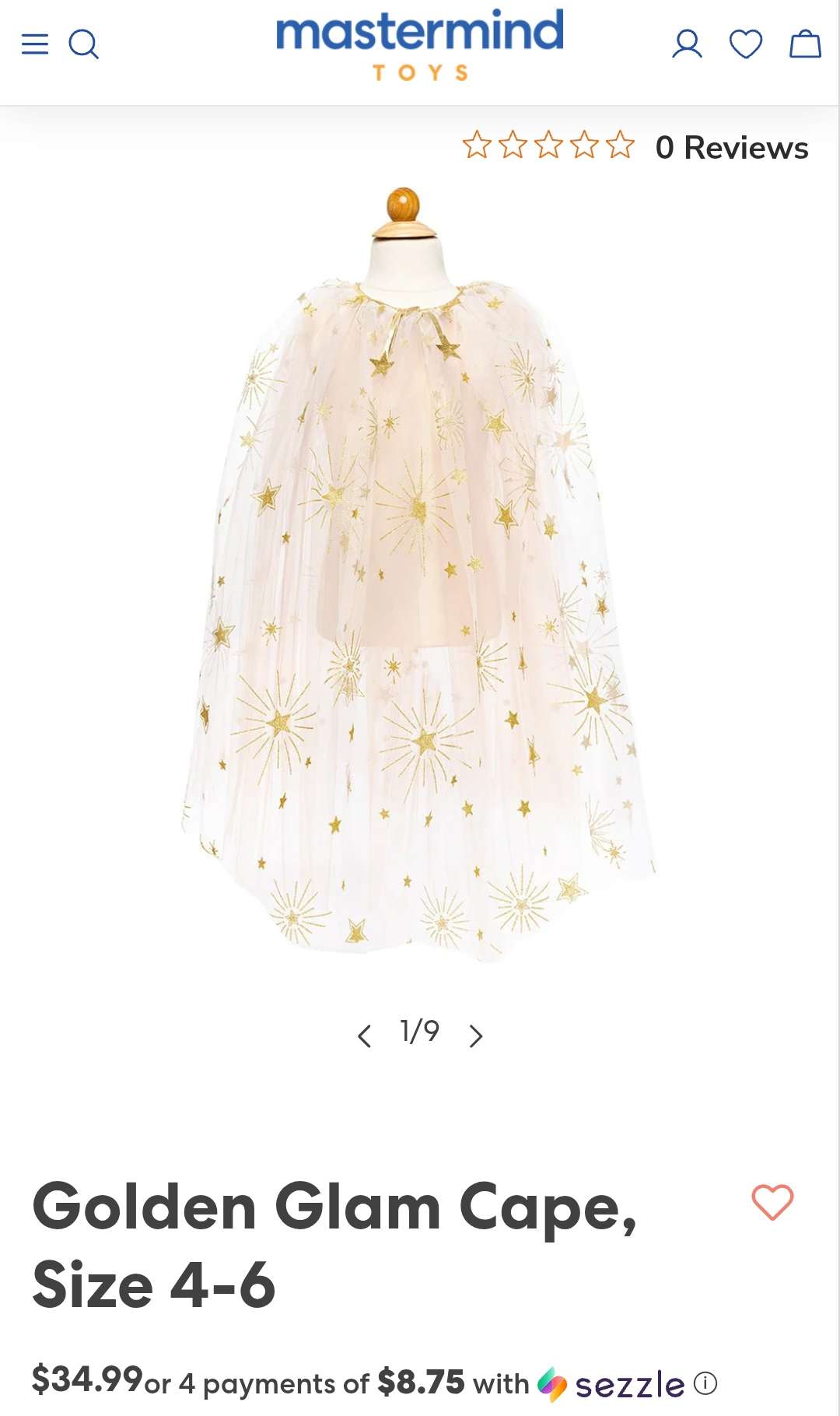 Great Pretendable -Golden Glam Cape, Size 4-6 (Retail $34.99), Kids 4/4T
